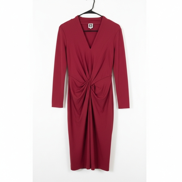 Anne Klein | Chic Crimson Long Sleeve Dress 0P - Picture 2 of 9